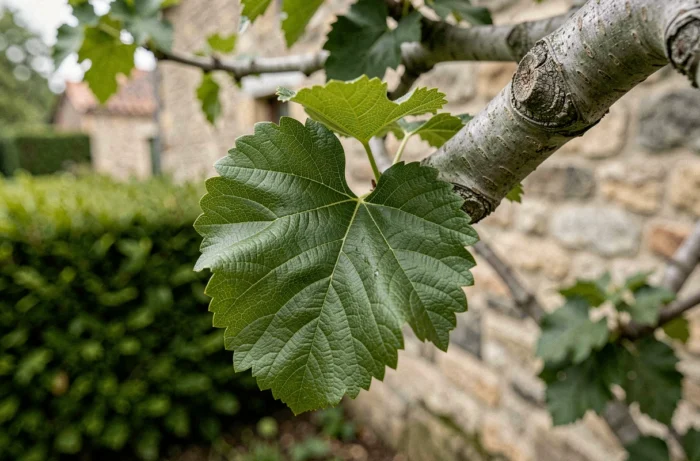 Gros plan sur les branches feuillues d'un mûrier platane sans production de fruits au printemps