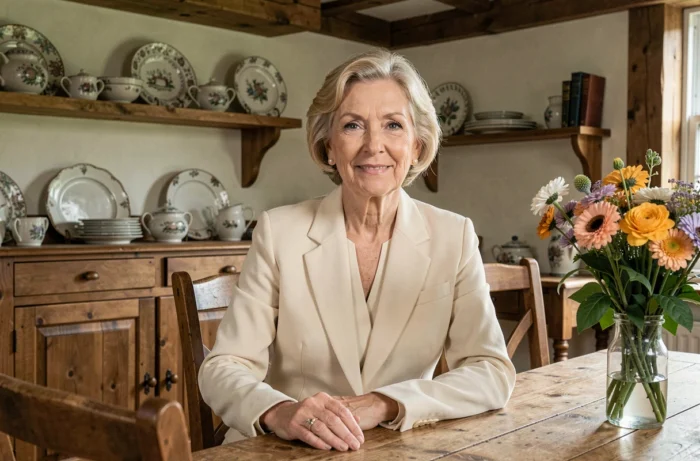 Christelle, l'épouse de Michel Platini, photographiée dans l'intimité d'une maison de campagne française au décor authentique et chaleureux