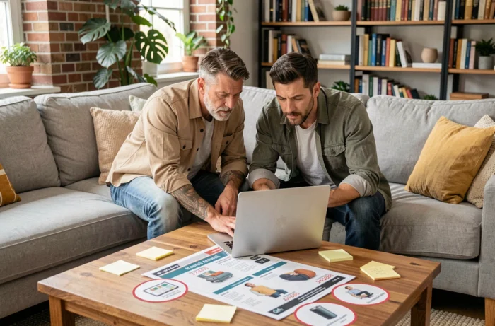 Couple planifiant l'achat d'équipements essentiels pour la maison
